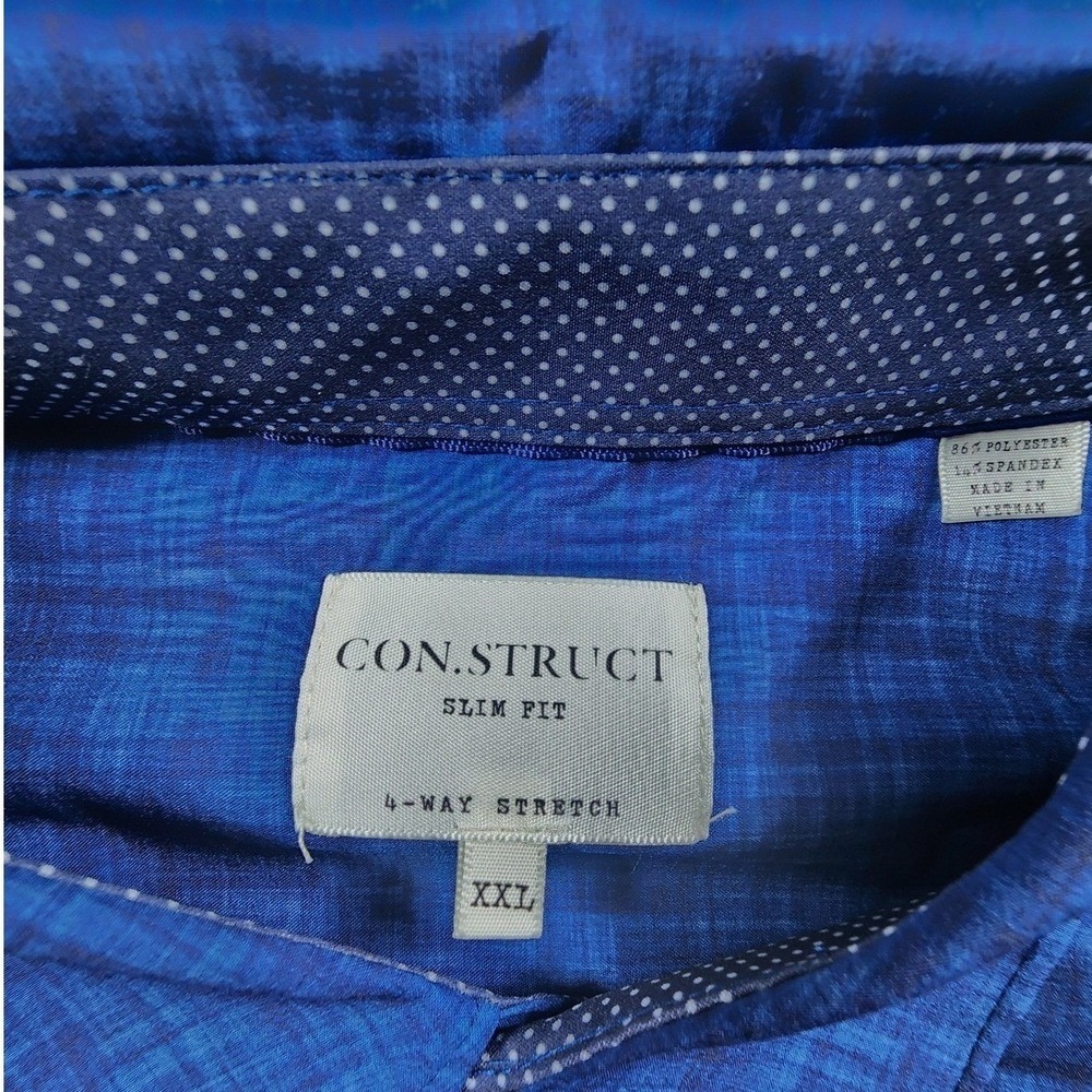 CON.STRUCT Slim Fit Blue Crosshatch 4-Way Stretch Button Down Shirt Mens XXL - Picture 4 of 10